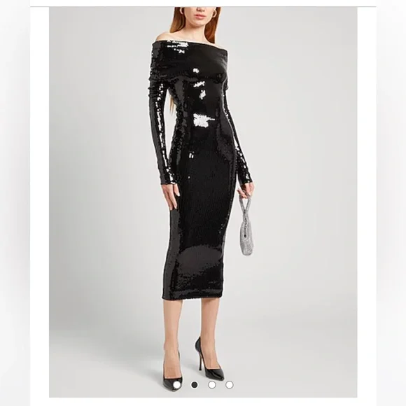 Elegant Black Sequin Off-Shoulder Dress Alexandre Vauthier - Picture 1 of 3